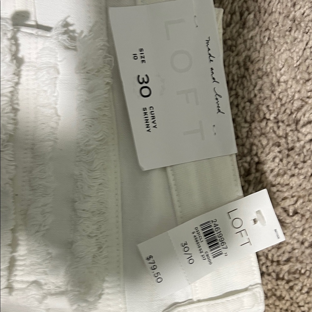 LOFT White Frayed Hem Skinny Jeans